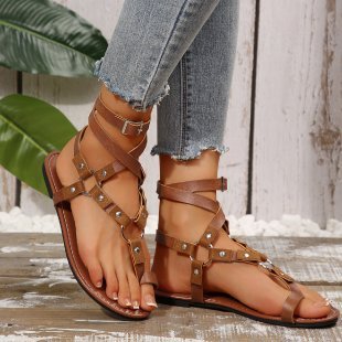 European And American Style Cross Strap Serpentine Flat Sandals