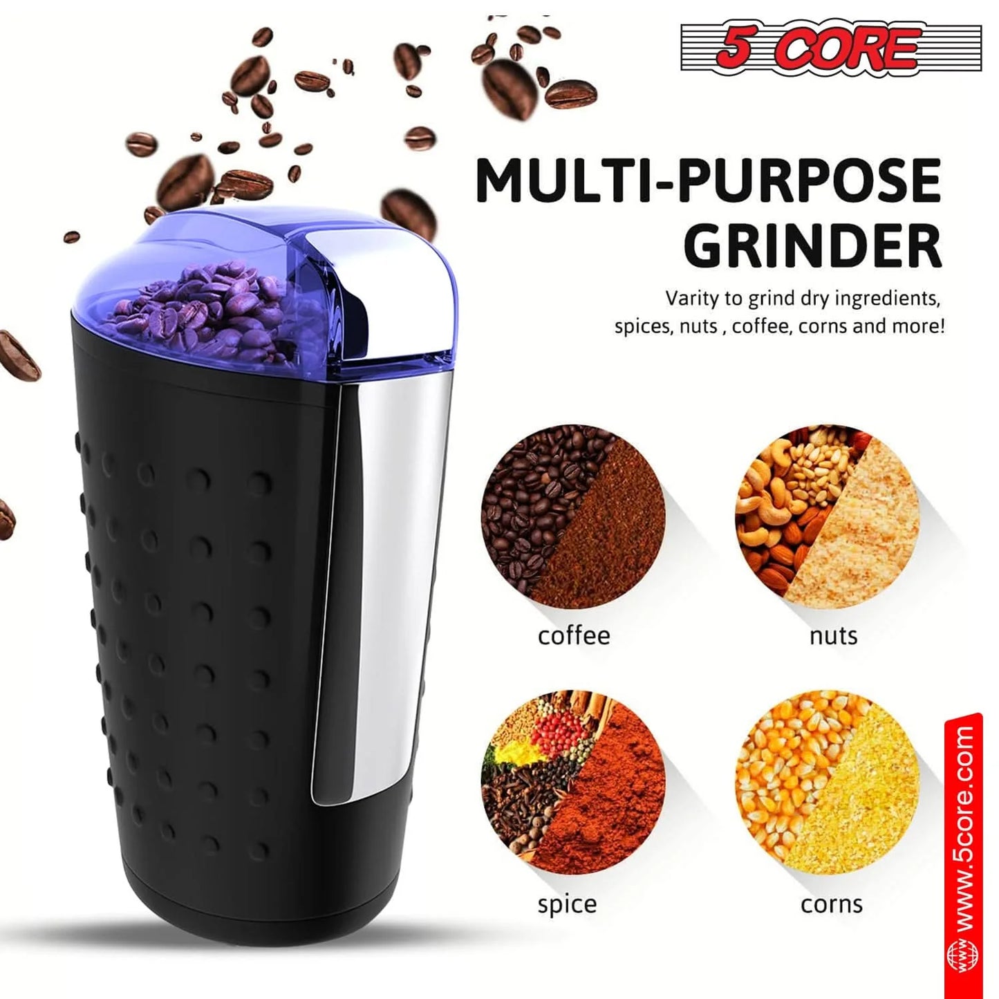 5Core Coffee Grinder 85 Gram Capacity 150W Electric Bean Spice Grinders BLACK & BROWN