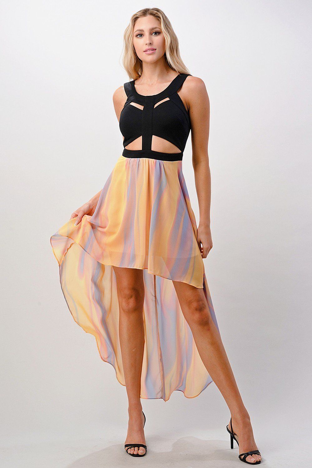 Chic Cut-Out Bodice High-Low Chiffon Dress