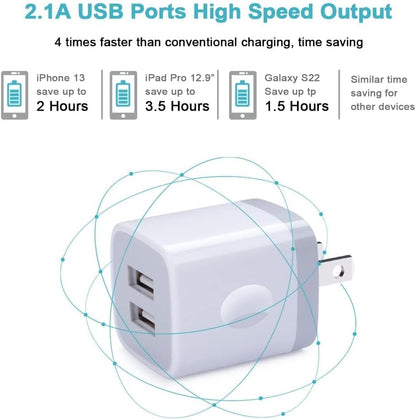 Charger Block, USB Wall Charger, Double USB Fast Charging Cube Block Charger Box, 2.1A Phone Charger Power Adapter 3 Pack for Iphone 16 15 14 13 12 11 Pro Max XS XR X 8 7 6 Samsung Galaxy S24 A15 Note