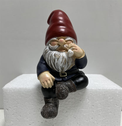 Funny Smoking Old Man Resin Elf Sitting Pose