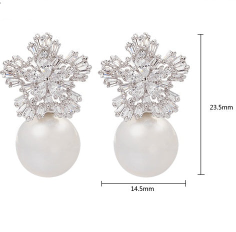 Classic Luxury Wedding Earring Charm Jewelry Elegant Zircon Crystal Flower Pearl Earrings For Women Bridesmaid Gift