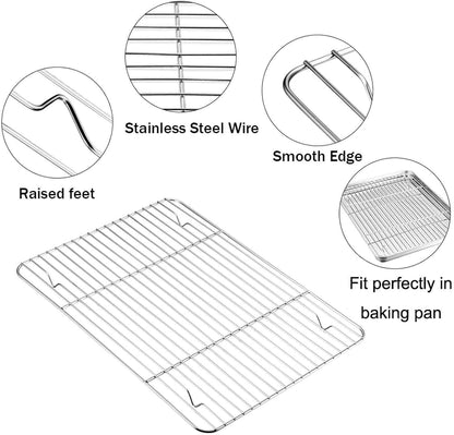 Baking Sheet with Rack Set (2 Pans + 2 Racks), Stainless Steel Baking Pan Cookie Sheet for Baking, Non Toxic & Healthy, Easy Clean & Dishwasher Safe - 4 Pack