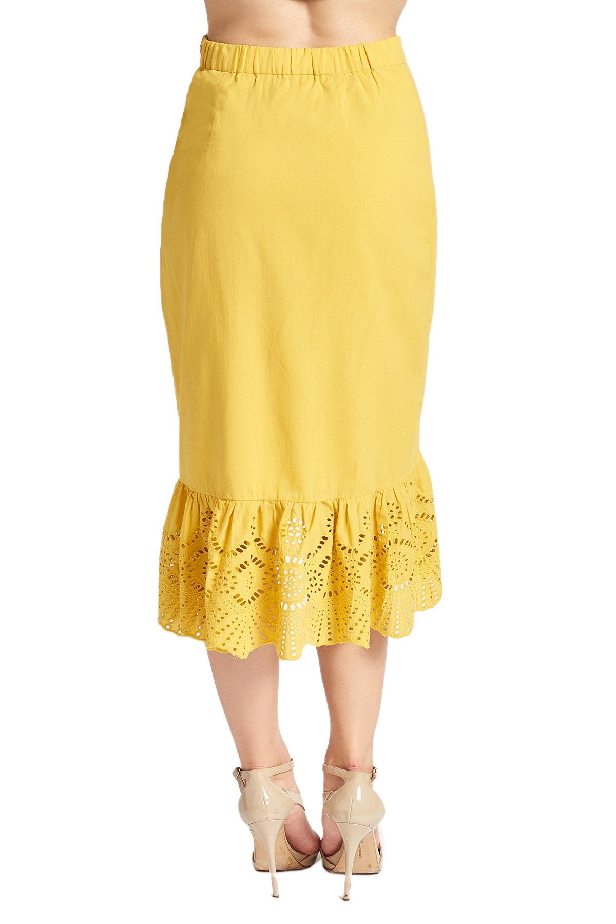 Aster Skirt - Cotton eyelet asymmetric hi-lo skirt marigold