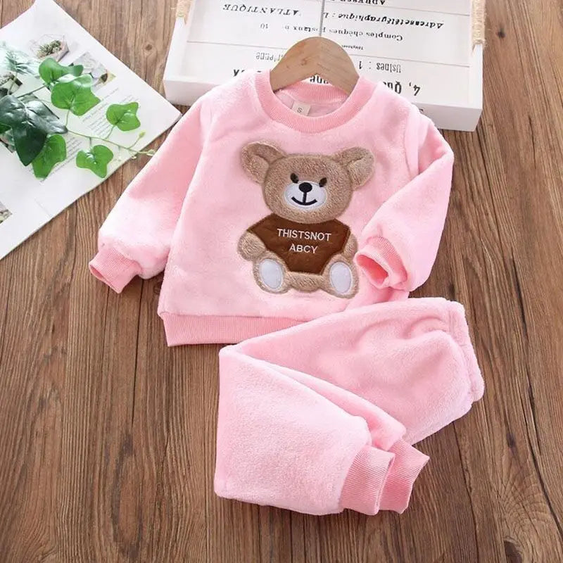 Baby Boys And Girls Clothing Set Tricken Fleece Children Hooded Outerwear Tops Pants 3PCS Outfits Kids Toddler Warm Costume Suit