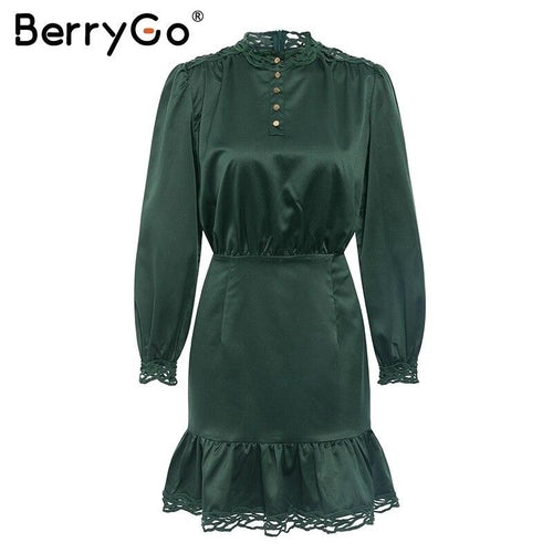 BerryGo Vintage ruffled  lace satin dress women