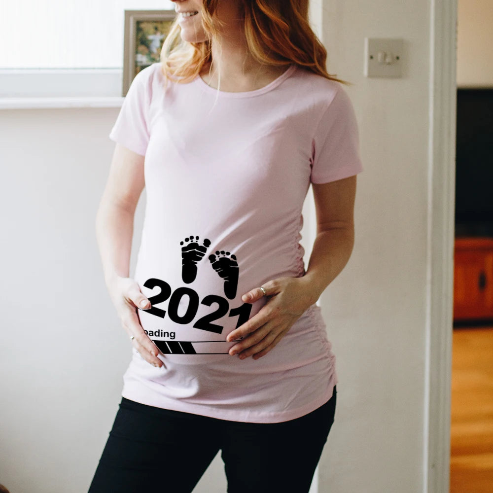 Zipper Baby Loading Women Pregnant Funny T Shirt Girl Maternity Pregnancy Announcement Shirt New Mom Clothes,Drop Ship