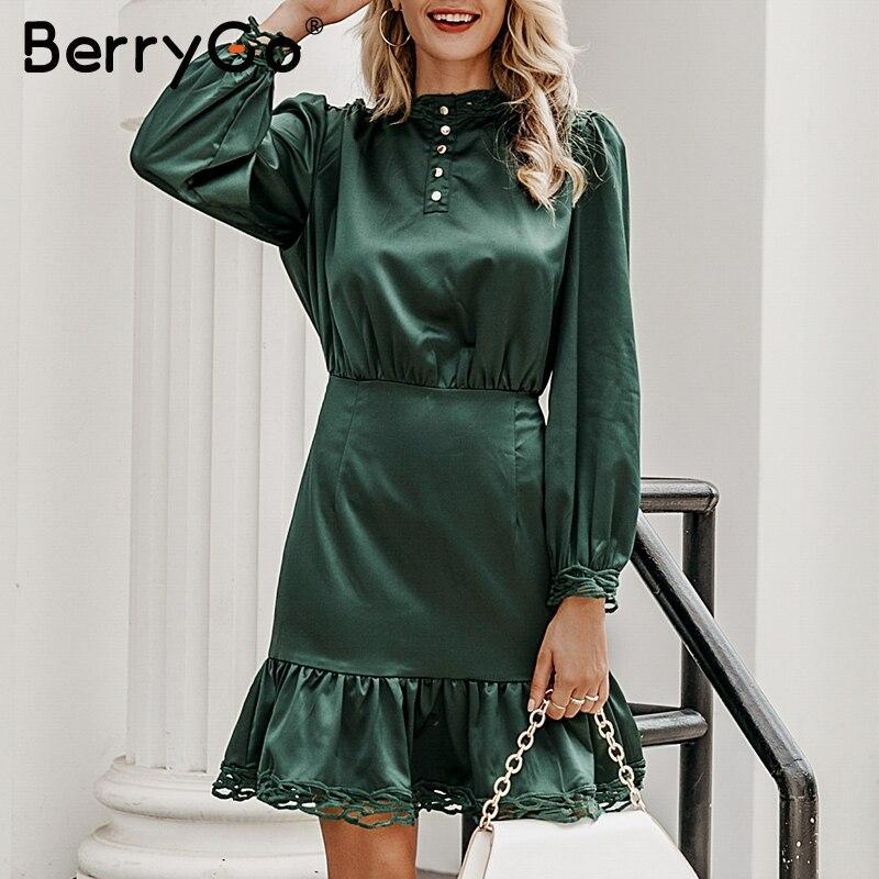 BerryGo Vintage ruffled  lace satin dress women