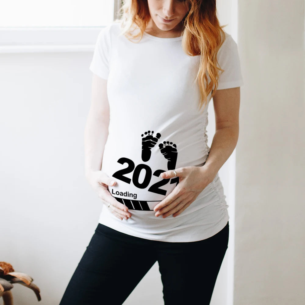 Zipper Baby Loading Women Pregnant Funny T Shirt Girl Maternity Pregnancy Announcement Shirt New Mom Clothes,Drop Ship