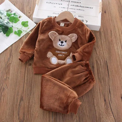 Baby Boys And Girls Clothing Set Tricken Fleece Children Hooded Outerwear Tops Pants 3PCS Outfits Kids Toddler Warm Costume Suit