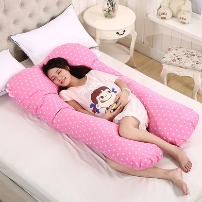 Bubble Kiss U-Shape Large Pregnancy Pillows Cotton Sleep Support Pillow For Pregnant Cartoon Pattern Maternity Side Sleepers