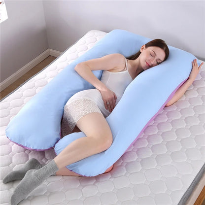 Bubble Kiss U-Shape Large Pregnancy Pillows Cotton Sleep Support Pillow For Pregnant Cartoon Pattern Maternity Side Sleepers