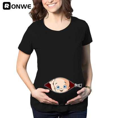 Zipper Baby Loading Women Pregnant Funny T Shirt Girl Maternity Pregnancy Announcement Shirt New Mom Clothes,Drop Ship