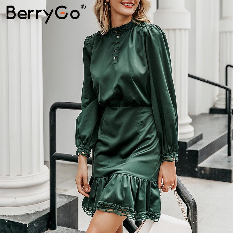 BerryGo Vintage ruffled  lace satin dress women