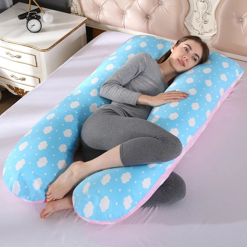 Bubble Kiss U-Shape Large Pregnancy Pillows Cotton Sleep Support Pillow For Pregnant Cartoon Pattern Maternity Side Sleepers