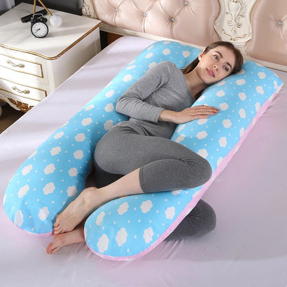 Bubble Kiss U-Shape Large Pregnancy Pillows Cotton Sleep Support Pillow For Pregnant Cartoon Pattern Maternity Side Sleepers