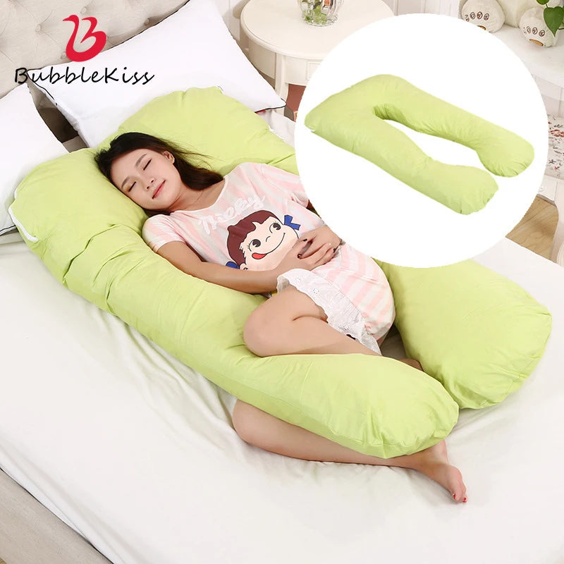 Bubble Kiss U-Shape Large Pregnancy Pillows Cotton Sleep Support Pillow For Pregnant Cartoon Pattern Maternity Side Sleepers