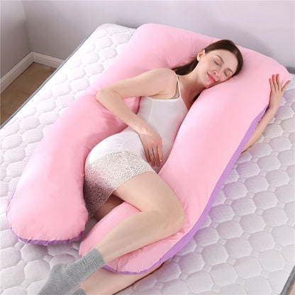 Bubble Kiss U-Shape Large Pregnancy Pillows Cotton Sleep Support Pillow For Pregnant Cartoon Pattern Maternity Side Sleepers