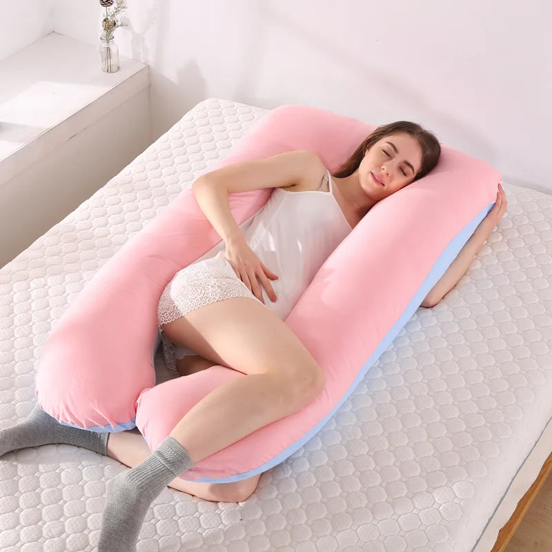 Bubble Kiss U-Shape Large Pregnancy Pillows Cotton Sleep Support Pillow For Pregnant Cartoon Pattern Maternity Side Sleepers