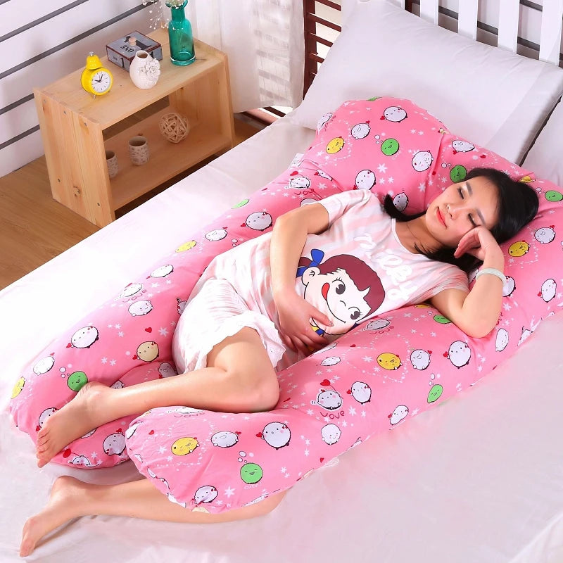 Bubble Kiss U-Shape Large Pregnancy Pillows Cotton Sleep Support Pillow For Pregnant Cartoon Pattern Maternity Side Sleepers