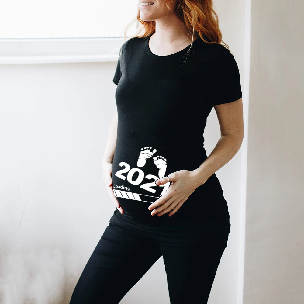 Zipper Baby Loading Women Pregnant Funny T Shirt Girl Maternity Pregnancy Announcement Shirt New Mom Clothes,Drop Ship