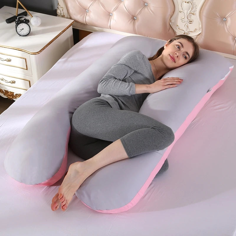 Bubble Kiss U-Shape Large Pregnancy Pillows Cotton Sleep Support Pillow For Pregnant Cartoon Pattern Maternity Side Sleepers