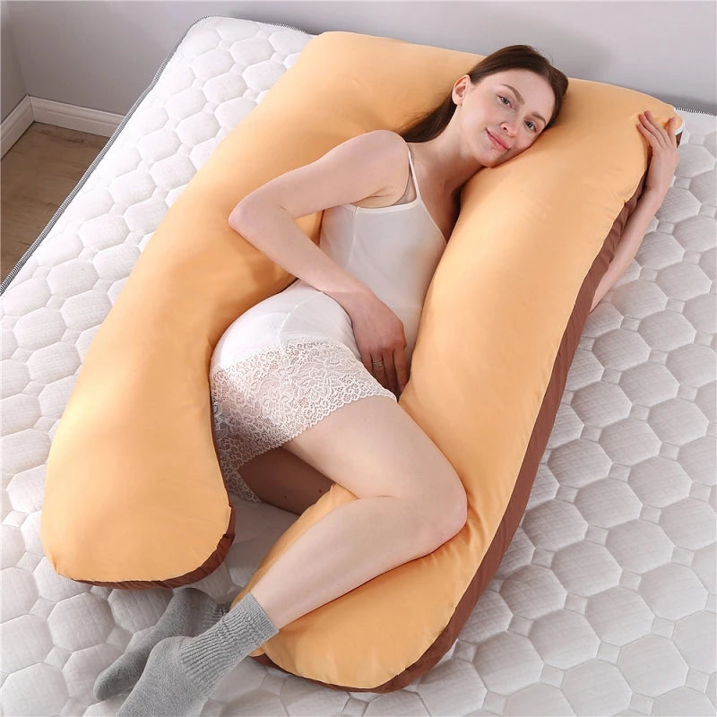 Bubble Kiss U-Shape Large Pregnancy Pillows Cotton Sleep Support Pillow For Pregnant Cartoon Pattern Maternity Side Sleepers