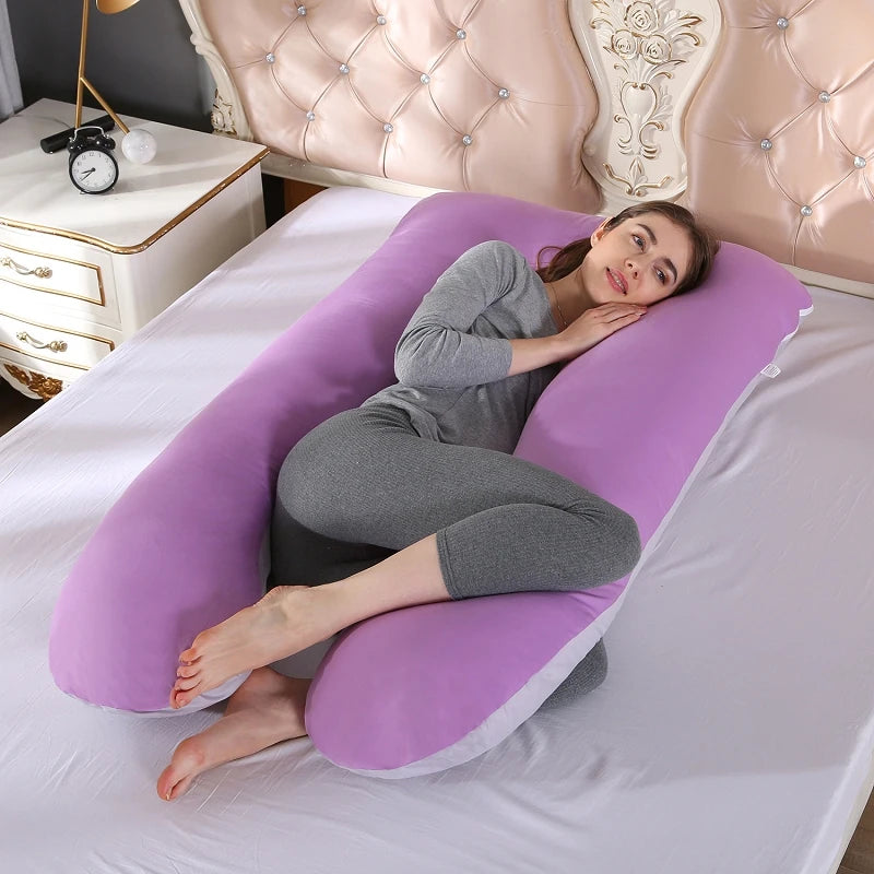 Bubble Kiss U-Shape Large Pregnancy Pillows Cotton Sleep Support Pillow For Pregnant Cartoon Pattern Maternity Side Sleepers