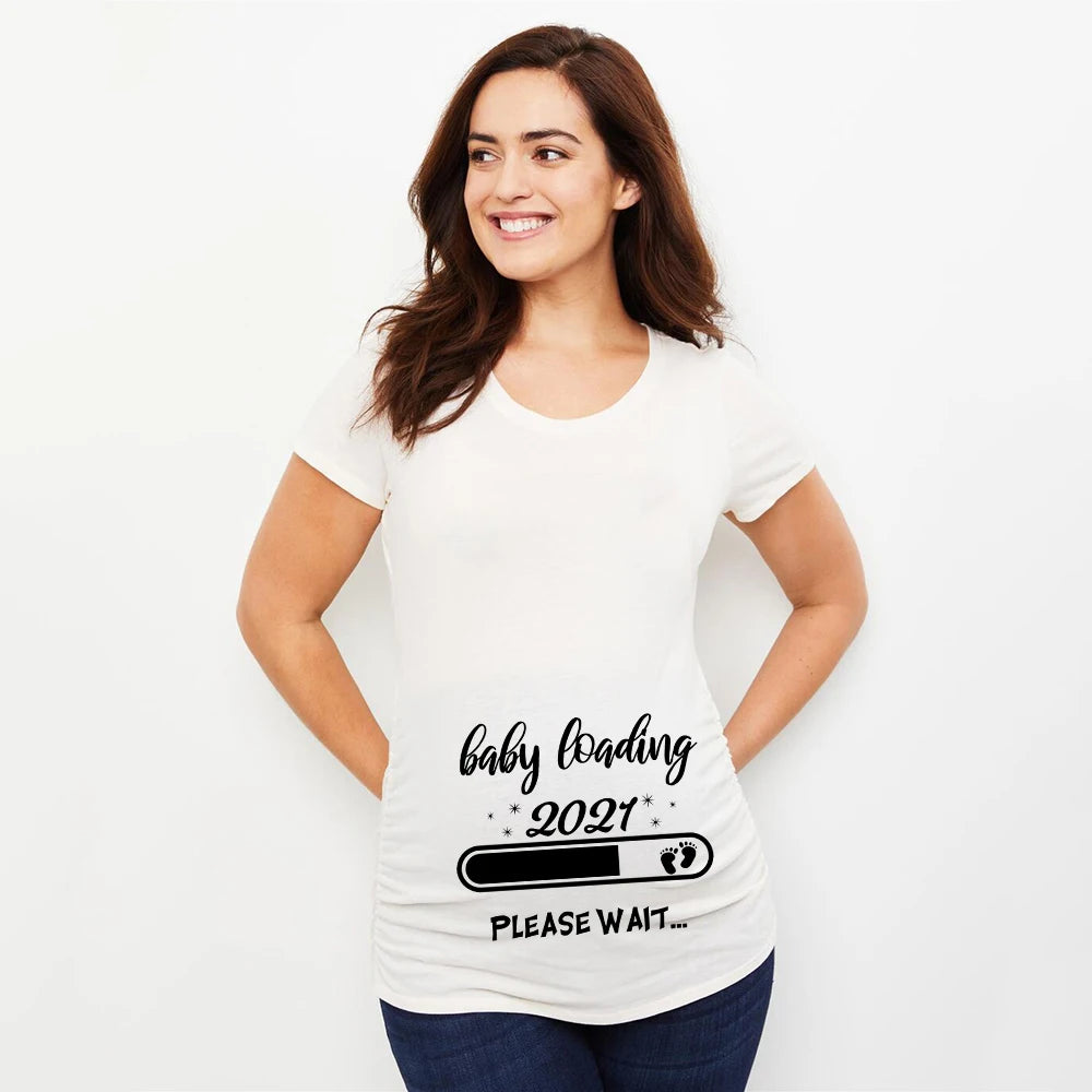 Zipper Baby Loading Women Pregnant Funny T Shirt Girl Maternity Pregnancy Announcement Shirt New Mom Clothes,Drop Ship