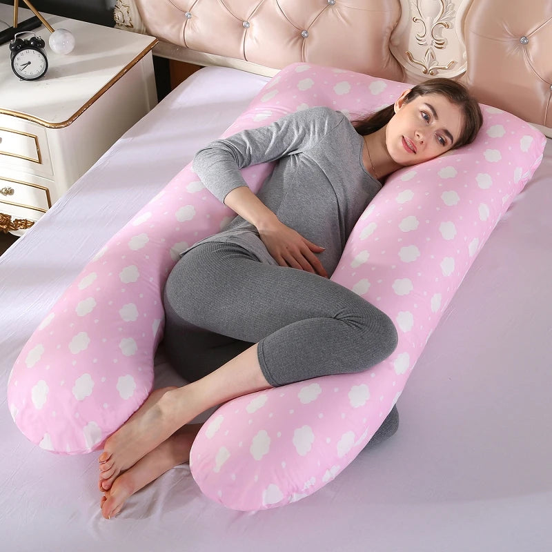 Bubble Kiss U-Shape Large Pregnancy Pillows Cotton Sleep Support Pillow For Pregnant Cartoon Pattern Maternity Side Sleepers