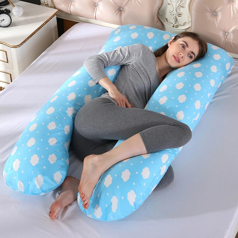 Bubble Kiss U-Shape Large Pregnancy Pillows Cotton Sleep Support Pillow For Pregnant Cartoon Pattern Maternity Side Sleepers