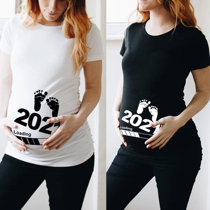 Zipper Baby Loading Women Pregnant Funny T Shirt Girl Maternity Pregnancy Announcement Shirt New Mom Clothes,Drop Ship