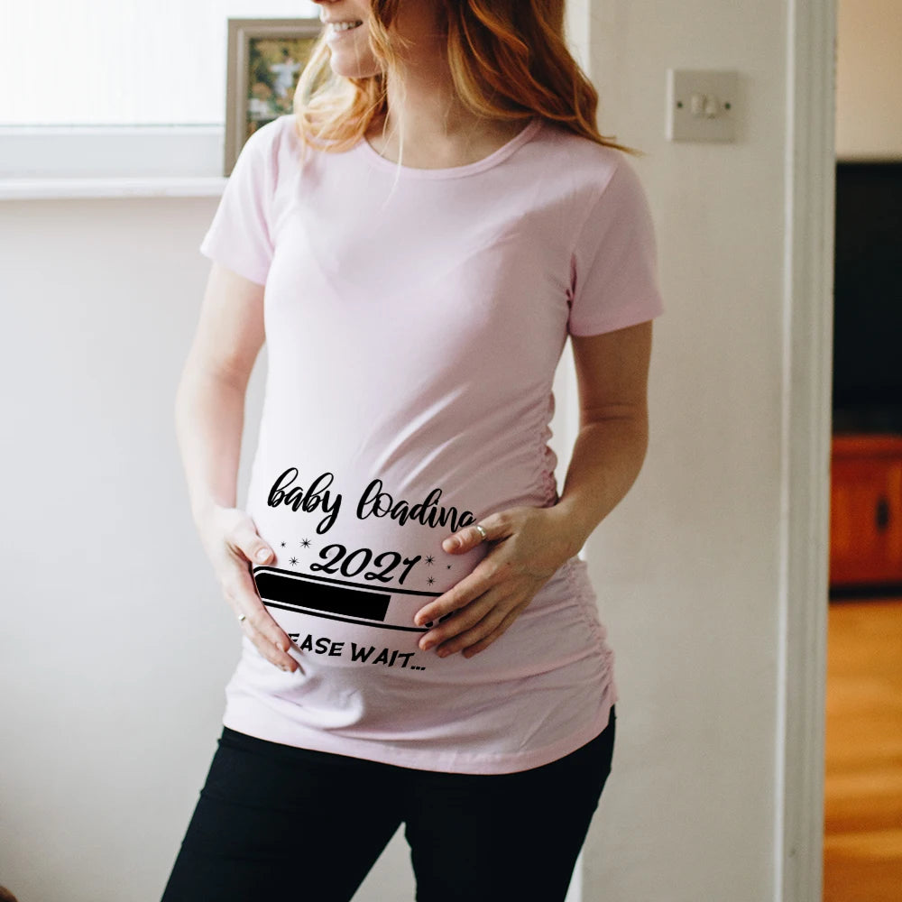 Zipper Baby Loading Women Pregnant Funny T Shirt Girl Maternity Pregnancy Announcement Shirt New Mom Clothes,Drop Ship