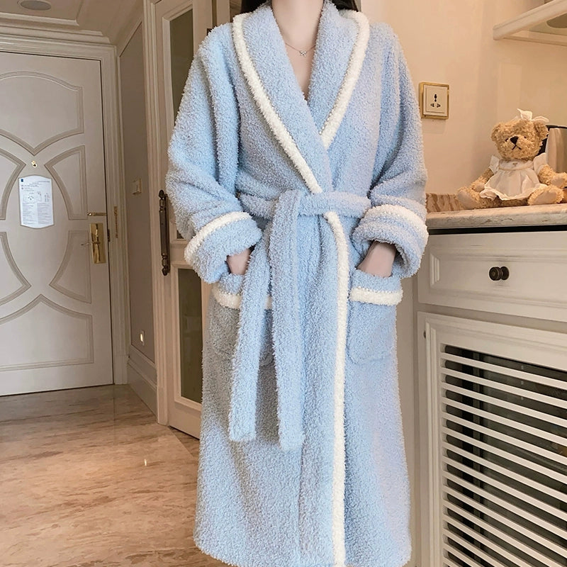 Mere Charming New Arrival Velvet Women's Intimates Hot Deep V Push up Cardigan Long Robe Home Lazy Suit