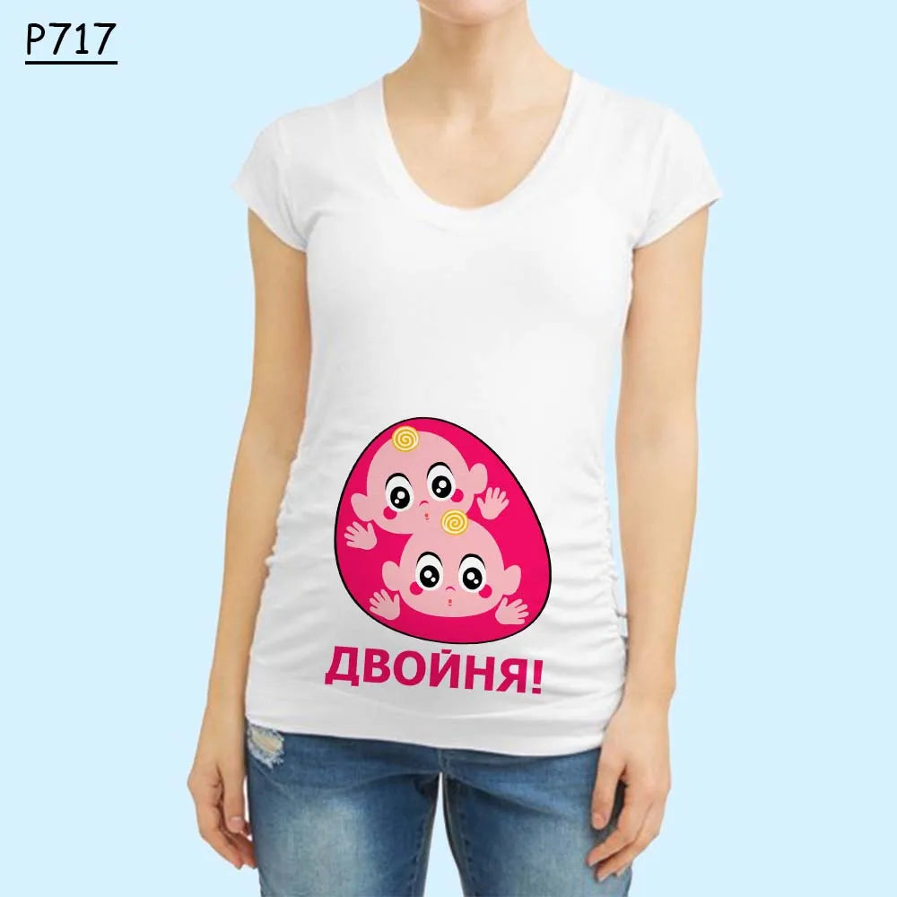 Cute Pregnant Women Maternity Clothes Baby Print Pregnant Funny T-shirt Summer Maternity Top Pregnancy Announcement New Baby Tee