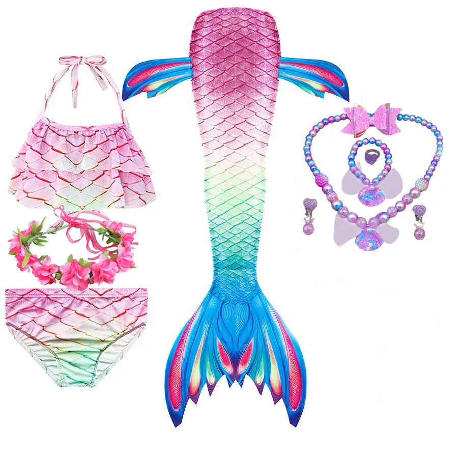 Haojxuanyu Children Mermaid Swimwear Girls Pink Blue Bikini Set Kids Swimsuit Cosplay Mermaid Tail Costume for Swimming