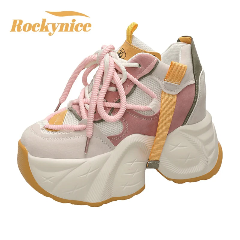 Women Chunky Sneakers New 2024 Autumn High Platform Mesh Dad Shoes Women Casual Trainer Sneakers Thick Sole Vulcanize Shoes 11CM