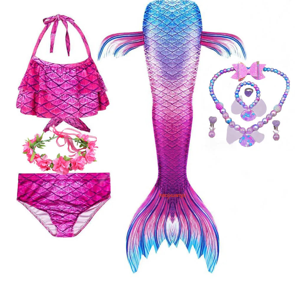 Haojxuanyu Children Mermaid Swimwear Girls Pink Blue Bikini Set Kids Swimsuit Cosplay Mermaid Tail Costume for Swimming