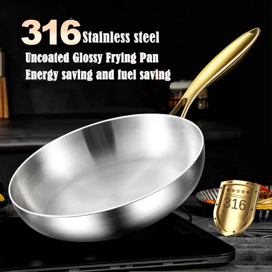 316 Stainless Steel Frying Pan Wok Pan Nonstick Cooking Fried Steak Gas Stove Pot Induction General Saucepan Kitchen Cookware