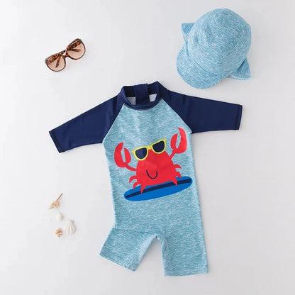 2024 baby boys girls swimwear with cap surfing Wear  swimming suit infant toddler kids children Sunscreen beach bathing Suit