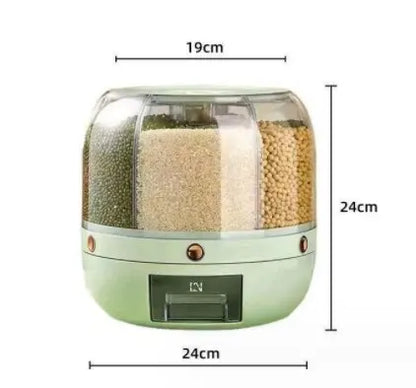 Kitchen Grain Storage Container Dispenser, 360 ° Rotation, One Click Output, 6-cell Storage, Suitable For, Beans, and Rice