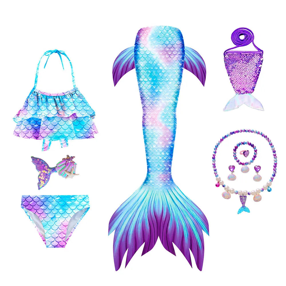 Haojxuanyu Children Mermaid Swimwear Girls Pink Blue Bikini Set Kids Swimsuit Cosplay Mermaid Tail Costume for Swimming