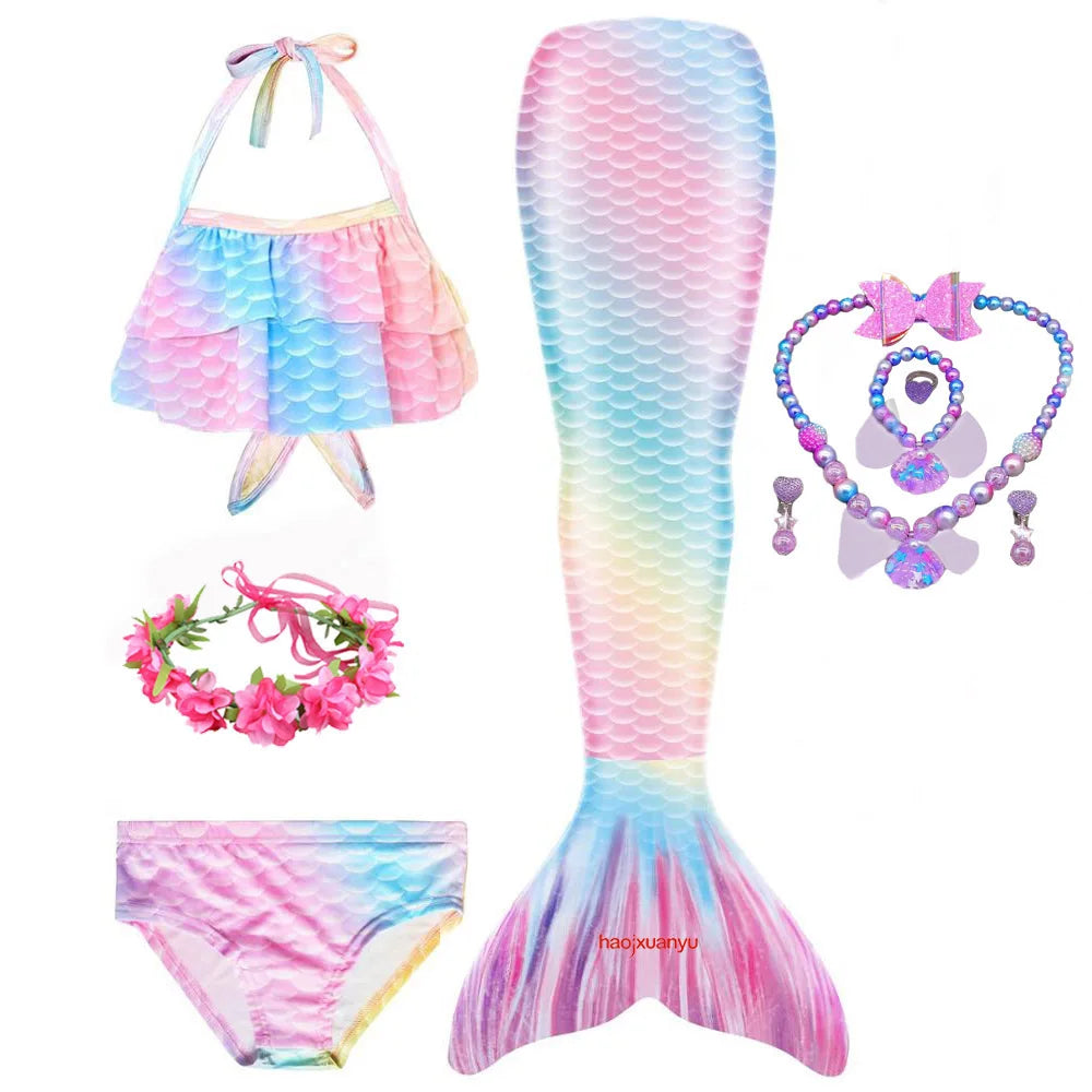 Haojxuanyu Children Mermaid Swimwear Girls Pink Blue Bikini Set Kids Swimsuit Cosplay Mermaid Tail Costume for Swimming