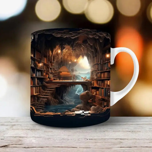 3D Bookshelf Mug Multi-Purpose Ceramic Mug Creative Space Design Book Club Cup Library Shelf Mug for Birthday Christmas Gifts