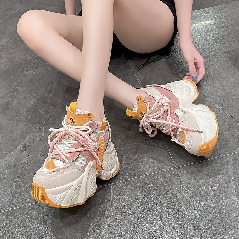 Women Chunky Sneakers New 2024 Autumn High Platform Mesh Dad Shoes Women Casual Trainer Sneakers Thick Sole Vulcanize Shoes 11CM