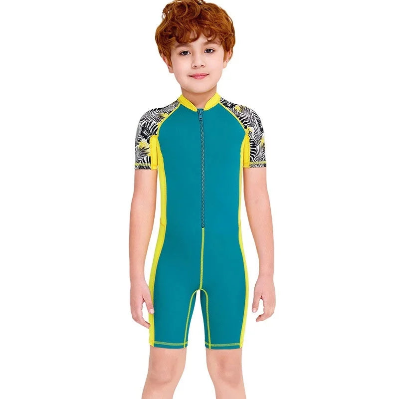 One-Piece Children Swimsuits Kid Swimwear Boys Long Sleeve Sun Protection (including swimming caps)