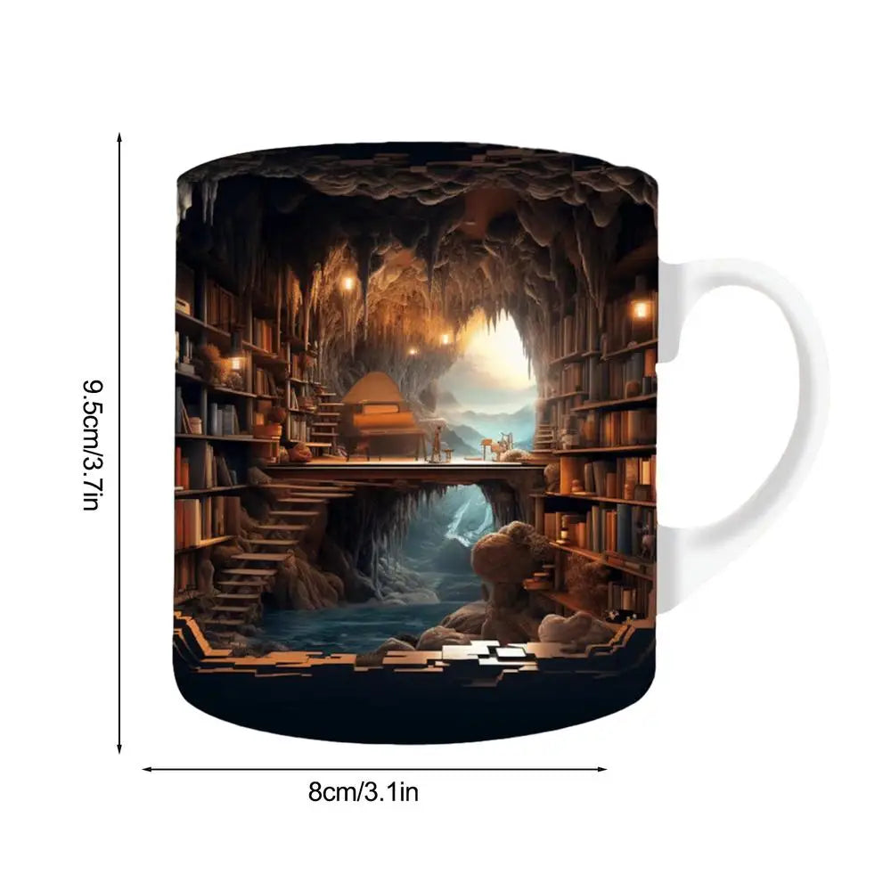 3D Bookshelf Mug Multi-Purpose Ceramic Mug Creative Space Design Book Club Cup Library Shelf Mug for Birthday Christmas Gifts