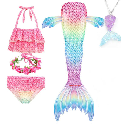 Haojxuanyu Children Mermaid Swimwear Girls Pink Blue Bikini Set Kids Swimsuit Cosplay Mermaid Tail Costume for Swimming