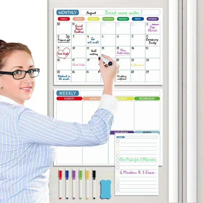 Magnetic Monthly Weekly Planner Calendar Table Dry Erase Whiteboard Blackboard Fridge Sticker Message Board Menu