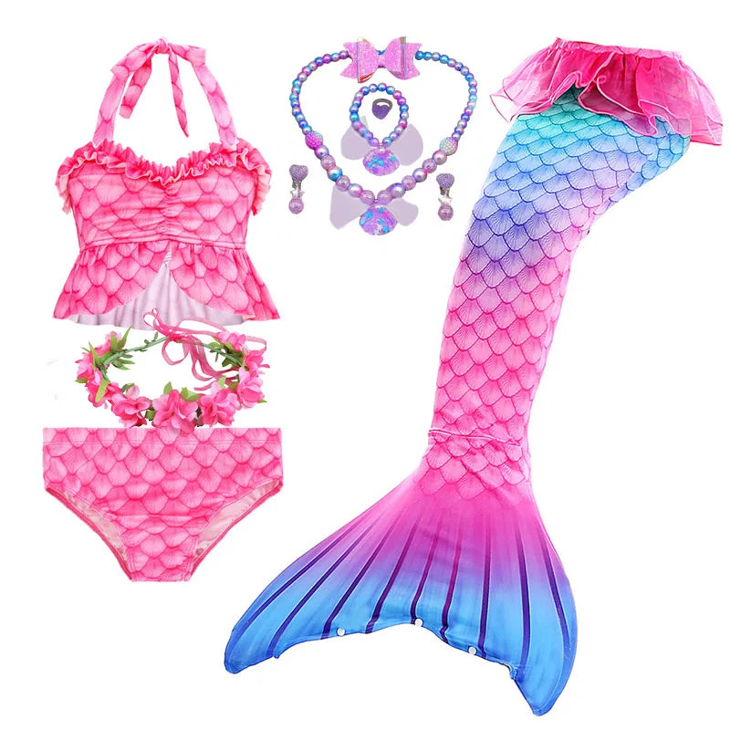 Haojxuanyu Children Mermaid Swimwear Girls Pink Blue Bikini Set Kids Swimsuit Cosplay Mermaid Tail Costume for Swimming